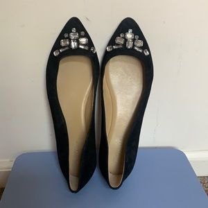 Ann Taylor beaded black leather ballet flats, barely worn